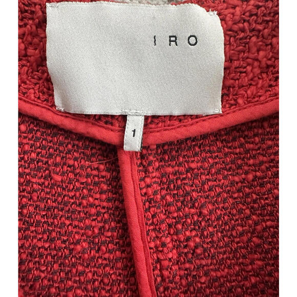 IRO Agnette Knit Zip Tweed Jacket Womens 1 Red Distressed Preppy Money Grunge - Picture 7 of 9